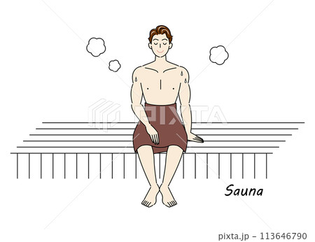 サウナ室でサウナを楽しんでいるサウナ好きの爽やかな男性 ととのう サウナ男子 シンプル イラスト サウナ室でサウナを楽しんでいるサウナ好きの爽やかな男性 ととのう サウナ男子 シンプル イラスト 113646790