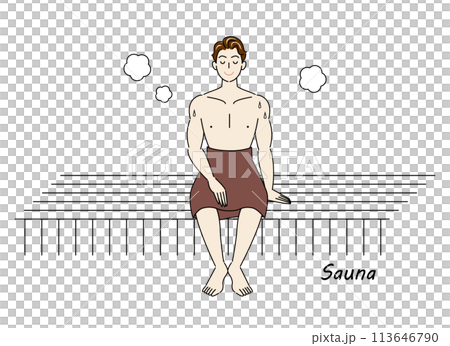 サウナ室でサウナを楽しんでいるサウナ好きの爽やかな男性 ととのう サウナ男子 シンプル イラスト サウナ室でサウナを楽しんでいるサウナ好きの爽やかな男性 ととのう サウナ男子 シンプル イラスト 113646790