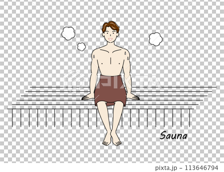 一個喜歡桑拿的清爽男人在桑拿房享受桑拿 Toto 桑拿男孩簡單插圖 113646794