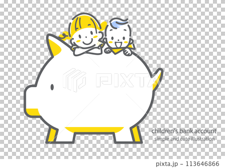 Image of a child opening a bank account: Simple and stylish line drawing illustration 113646866