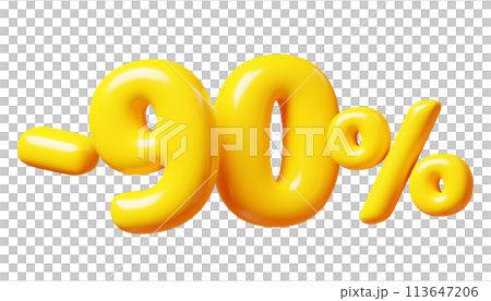 Balloon number minus ninety percent sign for sale concept. 3d render illustration of yellow plastic glossy discount typography -90. Cartoon bubble element percentage off for special offer promotion. Balloon number minus ninety percent sign for sale concept. 3d render illustration of yellow plastic glossy discount typography -90. Cartoon bubble element percentage off for special offer promotion. 113647206