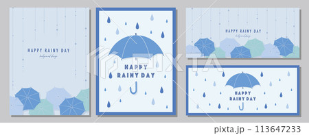 梅雨 傘 RAINY DAY 素材セット フレーム 背景 ベクターイラスト シンプル 113647233
