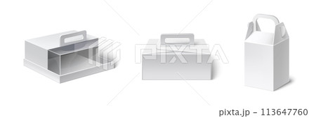 Cardboard cake boxes set on white background Cardboard cake boxes set on white background 113647760