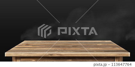 Wooden rustic table top on black background Wooden rustic table top on black background 113647764