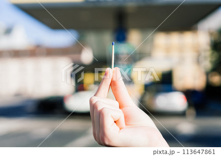 Set fire to spilled oil, drawing carefully flammable. Matches fire in front of fuel station 113647861