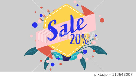 Image of sale 20 percent text over banner and flowers moving in hypnotic motion Image of sale 20 percent text over banner and flowers moving in hypnotic motion 113648007