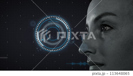 Image of scope scanning and data processing over woman Image of scope scanning and data processing over woman 113648065