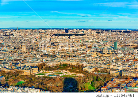 View from the Montparnasse tower on Paris in early spring. 113648461