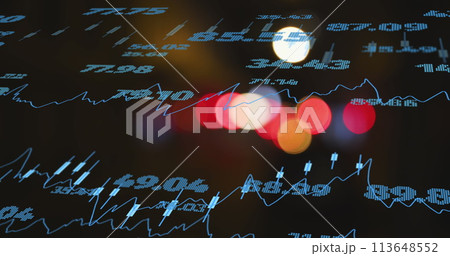Image of financial data processing over city lights Image of financial data processing over city lights 113648552