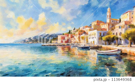 油絵　景色　風景画 楽天市場】絵画 風景画 油絵 肉筆油彩画 地中海への道 王群作 風水