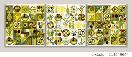 Patterns with olives in simple geometric style 113649644