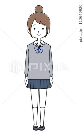 女子高生のイラスト（リボン・カーディガン） 113649920
