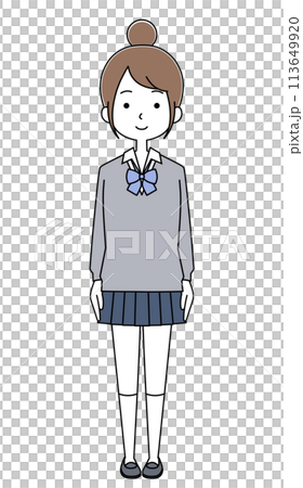 女高中生的插畫（緞帶開襟衫） 113649920