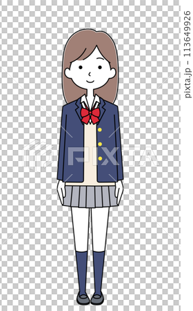 Illustration of a high school girl (ribbon, blazer) 113649926