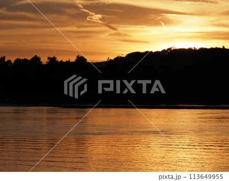 Wonderful sun set over Rhine River near Stein am Rhein in Switzerland 113649955