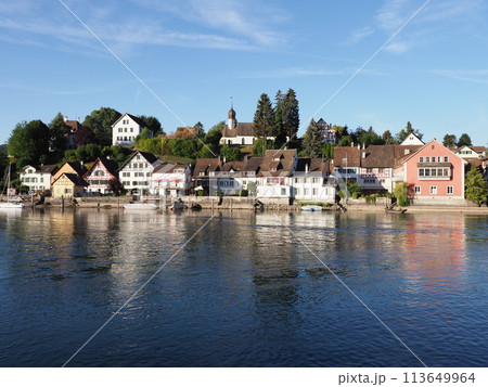 Mansions at Rhine River in European STEIN AM RHEIN town in SWITZERLAND Mansions at Rhine River in European STEIN AM RHEIN town in SWITZERLAND 113649964