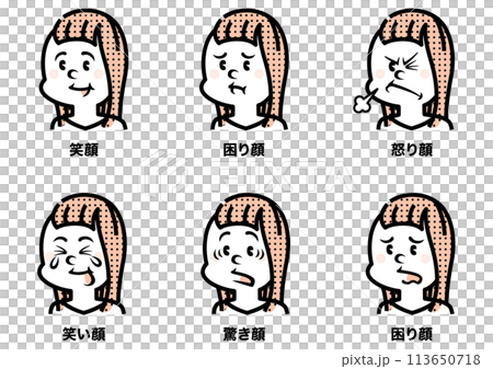 Illustrations of women with various facial expressions Illustrations of women with various facial expressions 113650718