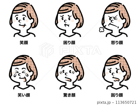 いろんな表情の女性のイラスト いろんな表情の女性のイラスト 113650721