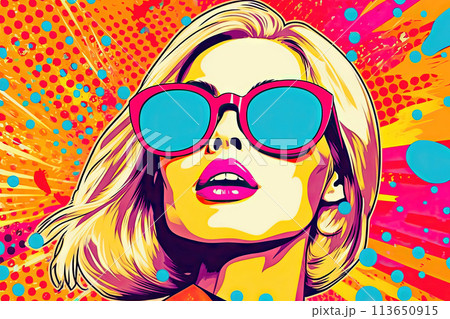 Chic Blonde Girl in Vibrant Banner - Generative AI 113650915