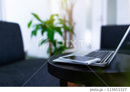 ノートパソコンのあるビジネスシーン 113651327