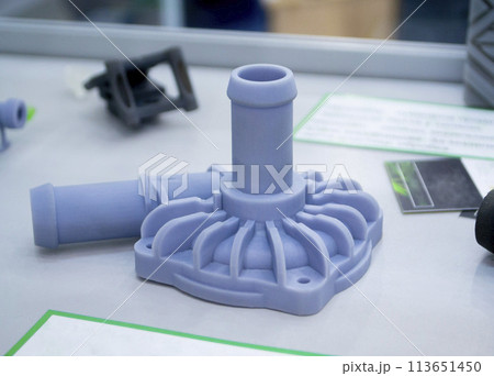 3D printed object from resin polymerization. Parts created on 3D printer from hardened resin. Details printed on 3D printer using SLA printing technology. New modern additive 3D printing technologies 113651450