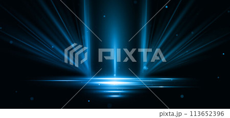Abstract glowing blue diagonal lighting lines on dark background with lighting effect and sparkle with copy space for text. Abstract glowing blue diagonal lighting lines on dark background with lighting effect and sparkle with copy space for text. 113652396