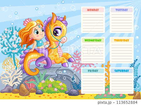 Royal mermaid kids weekly planner vector illustration Royal mermaid kids weekly planner vector illustration 113652884