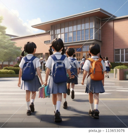 小学校の登校風景のイラスト素材 [113653076] - PIXTA