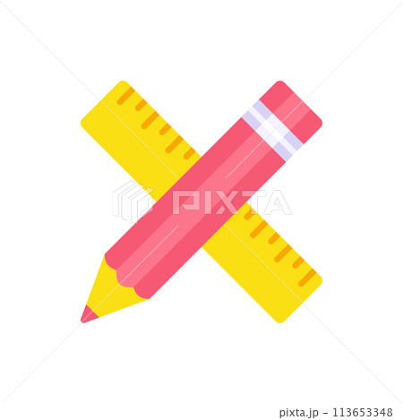 Crossed pencil and ruler school education vector flat illustration. Stationery supply learning Crossed pencil and ruler school education vector flat illustration. Stationery supply learning 113653348