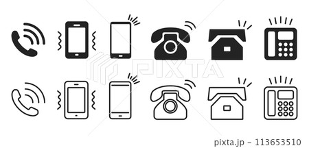 電話、スマートフォンのアイコンセット、スマホのバイブレーション、固定電話のバリエーションイラスト、ベ 113653510