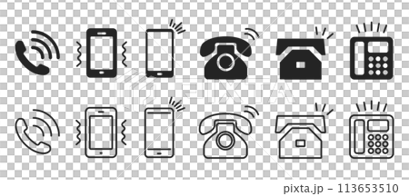 電話、スマートフォンのアイコンセット、スマホのバイブレーション、固定電話のバリエーションイラスト、ベ 113653510