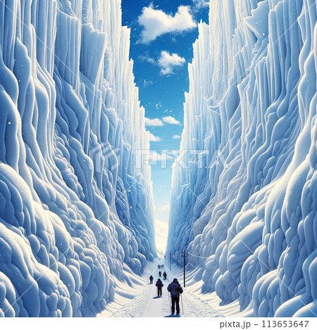 壮大な雪壁「雪の回廊」のイメージ　(AI生成画像) 113653647