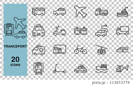 色んな乗り物のアイコンセット 色んな乗り物のアイコンセット 113653774