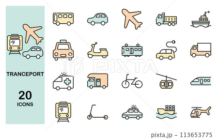 色んな乗り物のアイコンセット　カラー 113653775
