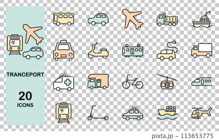 色んな乗り物のアイコンセット　カラー 113653775