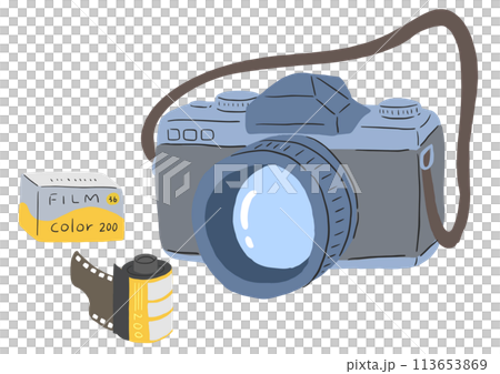 Retro SLR and film, hand drawn simple illustration Retro SLR and film, hand drawn simple illustration 113653869