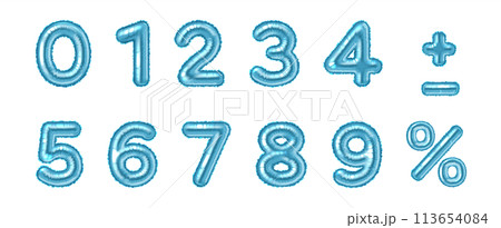 Blue air balloon numbers and math signs illustration set 113654084