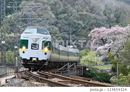 桜咲く頃 伯備線を疾走する 国鉄型381系振子特急 桜咲く頃 伯備線を疾走する 国鉄型381系振子特急 113654324