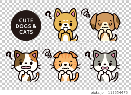 Cute dog and cat in trouble upper body illustration set Cute dog and cat in trouble upper body illustration set 113654476