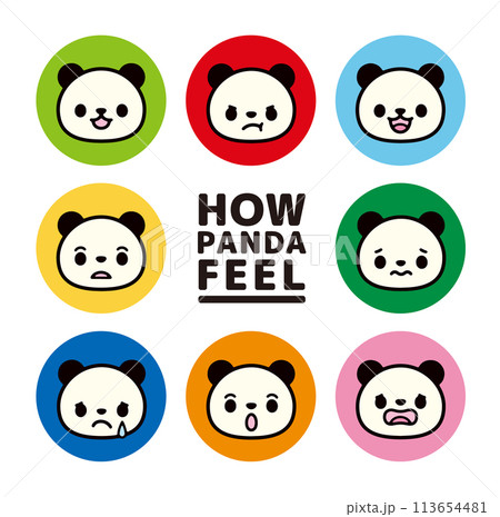 かわいいパンダのキャラクターの顔の表情アイコンセット 113654481