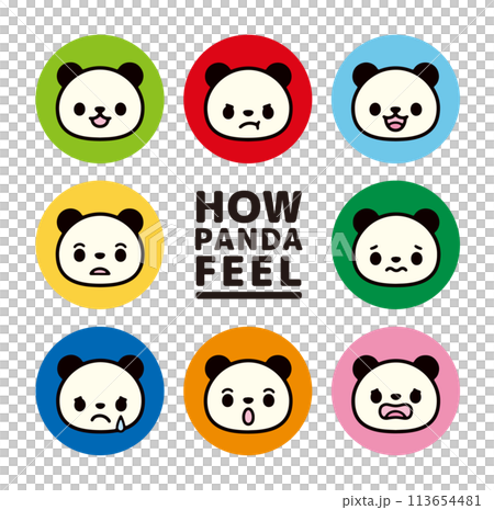 かわいいパンダのキャラクターの顔の表情アイコンセット 113654481