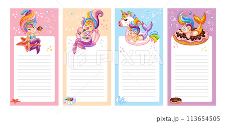 Sticker design with funny mermaids vector illustration Sticker design with funny mermaids vector illustration 113654505