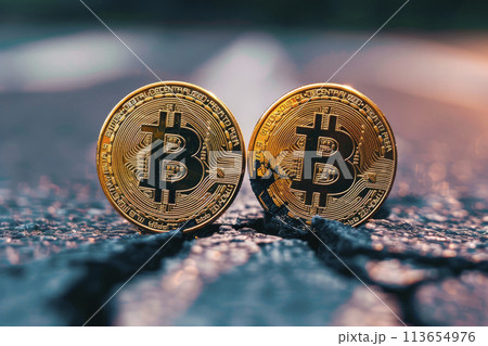 bitcoin coin broken in half. Ai generative bitcoin coin broken in half. Ai generative 113654976