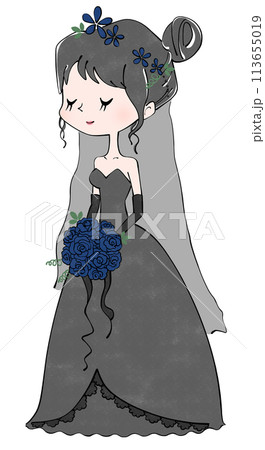 黒いウェディングドレスを着た花嫁のイラスト 黒いウェディングドレスを着た花嫁のイラスト 113655019