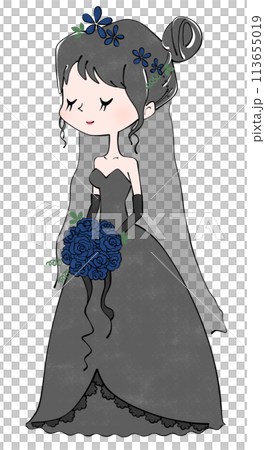 黒いウェディングドレスを着た花嫁のイラスト 黒いウェディングドレスを着た花嫁のイラスト 113655019