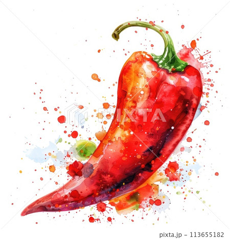 A watercolor illustration of a red chili pepper A watercolor illustration of a red chili pepper 113655182
