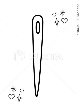 Needle. Doodle outline vector black and white illustration.  113655368