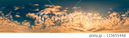 Blue sky panorama with Cirrus clouds in Seamless spherical equirectangular format. Full zenith for use in 3D graphics, game and editing aerial drone 360 degree panoramas for sky replacement. Blue sky panorama with Cirrus clouds in Seamless spherical equirectangular format. Full zenith for use in 3D graphics, game and editing aerial drone 360 degree panoramas for sky replacement. 113655448