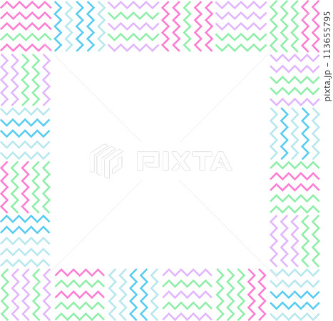 かわいいジグザグ文様線のカラフルフレーム囲み枠(1:1) 113655795