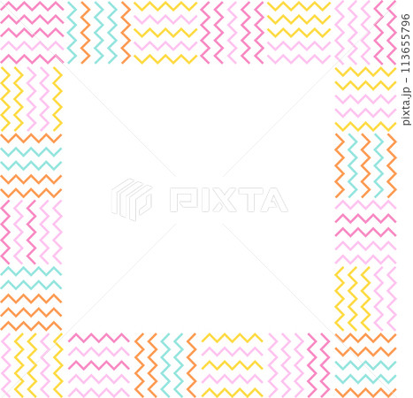 かわいいジグザグ文様線のカラフルフレーム囲み枠(1:1) 113655796